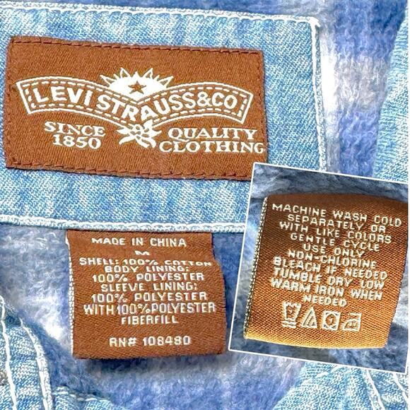 Levis Chore Jacket Flannel Lined Blue Denim Shacket Barn Coat M Workwear Grunge - Picture 7 of 16